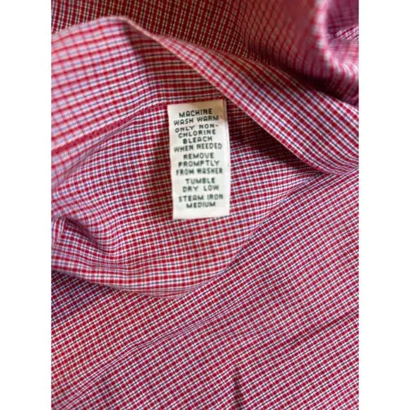 Lauren Ralph Lauren Dress Shirt Mens 16 36/37 Red White Gingham Check Cotton L/S - Picture 8 of 11